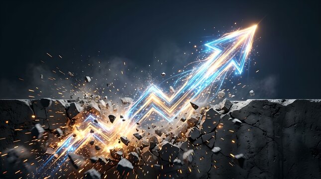 Financial breakthrough arrow explosion upward success concept