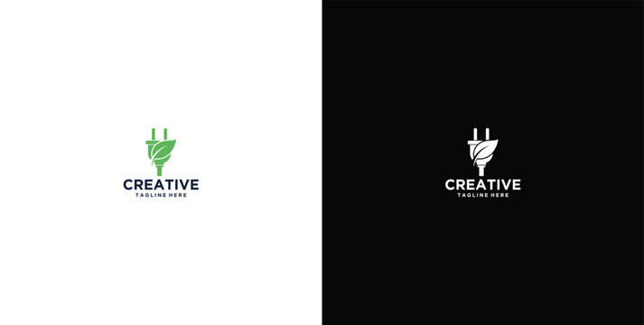 Electrical logo design with green leaf combination