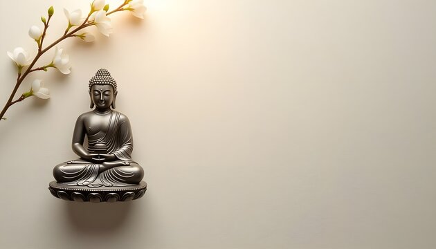 Buddha statue with flower branch