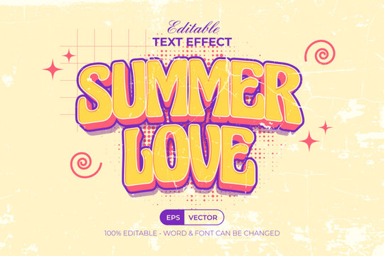Summer Love Text Effect Retro Vintage Style. Editable Text Effect.