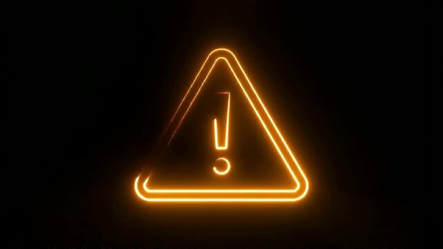 Glowing orange neon error warning icon animation with an alert triangle icon loop animation, showing a subtle warning