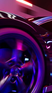 sports car speeding through a futuristic neon tunnel