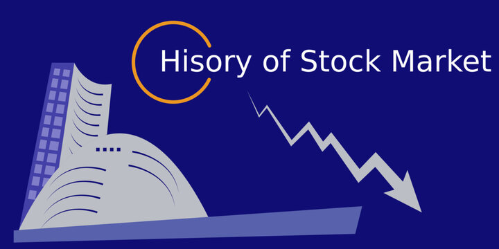 Stock Market History Financial Illustration with BSE Building and Bearish Downward Arrow Graph