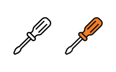 Fototapeta premium Screwdriver Icon Set Outline and Solid Style Hand Tool Repair Vector Illustration