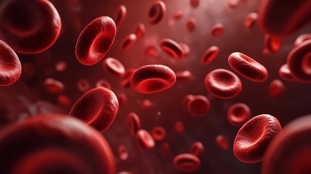 Red Blood Cells Flowing in a Vein or Artery, Microscopic View of Human Bloodstream.