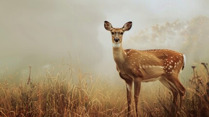 Fawn in foggy field