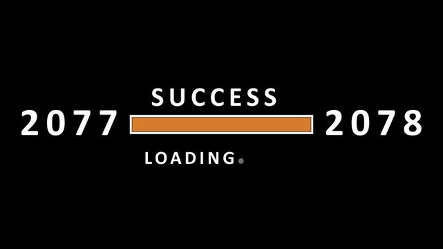 Anticipating the year 2078 with a success loading progress bar positioned between 2077 and 2078 on a black background, signifying future aspirations