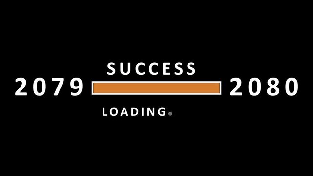 Loading bar indicating success is in progress between the years 2079 and 2080 with the word success above and loading below on a black background