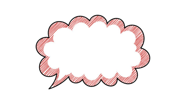 Red scribbled outline of a fluffy speech bubble or thought cloud adds a handmade and energetic feel to communication designs.