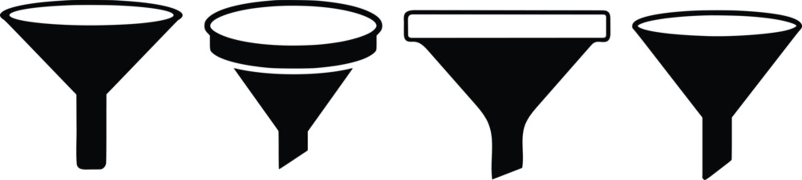 Funnel Silhouette Set &ndash; Filter Shapes Collection Minimal Black Vector Icons