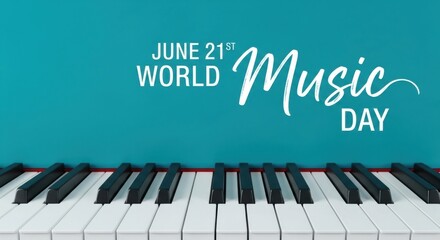 Fototapeta premium Celebrate World Music Day with joyful piano keyboard on vibrant teal background