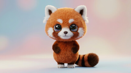 Fototapeta premium Red Panda Standing in Soft Pastel Background