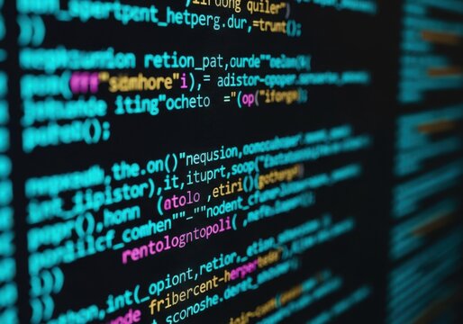 Abstract computer programming code displayed on a digital screen