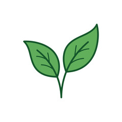 Fototapeta premium Flat vector icon of two symmetrical tea leaves growing upward from one stem