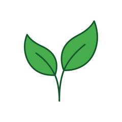 Fototapeta premium Flat vector icon of two symmetrical tea leaves growing upward from one stem