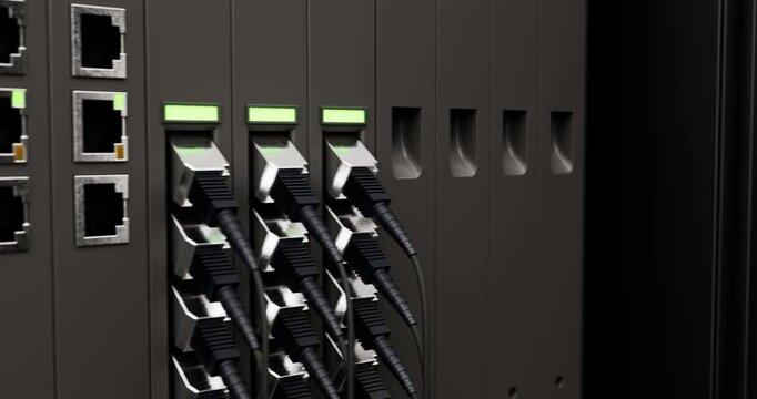 ethernet network cables plugged into a server switch