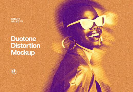 Duotone Distortion Photo Effect Mockup