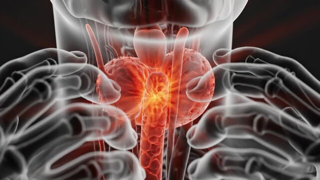 Human Thyroid Gland X-Ray Scan with Red Highlighted Pain and Inflammation.