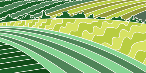 Obraz premium Abstract agriculture field or farm card banner. Vineyard valley pattern, countryside landscape, eco horizontal panorama template. Green nature organic background