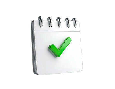 3D rendered calendar icon with a green checkmark, symbolizing task completion
