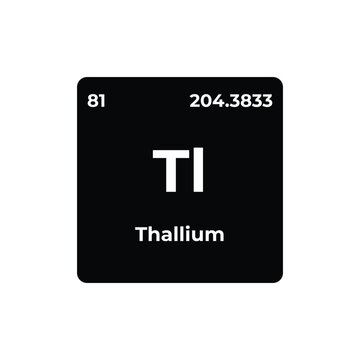 Thallium element tile, periodic table symbol Tl, atomic number 81, post transition metal, chemical element square on black background, minimalist science design.