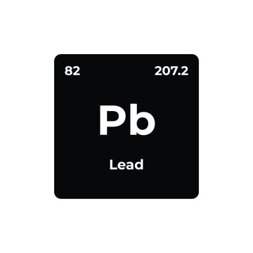 Lead Pb periodic table element tile with atomic number 82 and atomic mass 207.2, minimalist chemistry icon showing a chemical element from the periodic table for science and education.