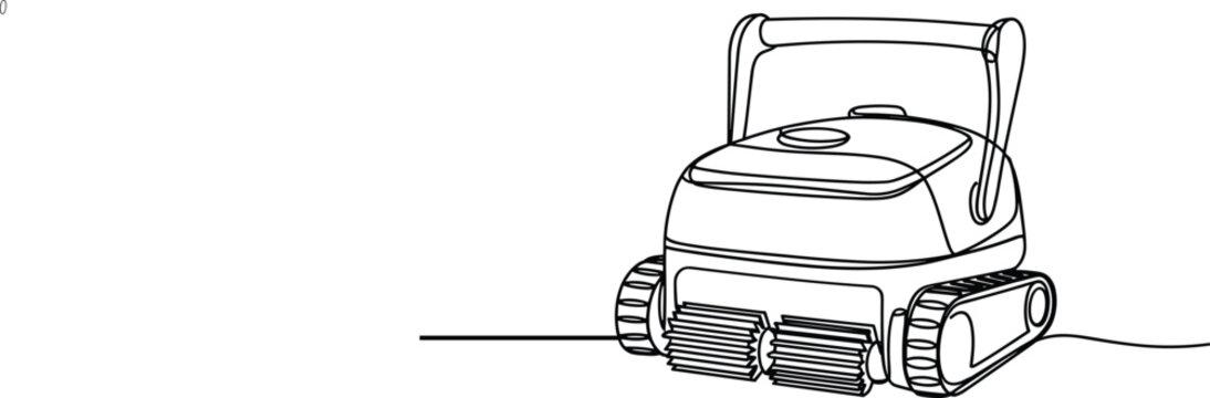 Continuous one line drawing of automatic robotic pool cleaner machine, maintenance equipment for swimming pools