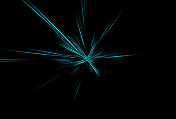 Abstract surface of radial zoom blur with cyan and teal light streaks on black background, converging to a sharp center. Minimal dynamic composition with motion, contrast and futuristic energy. © kati17