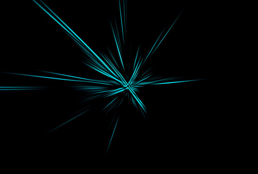 Abstract surface of radial zoom blur with cyan and teal light streaks on black background, converging to a sharp center. Minimal dynamic composition with motion, contrast and futuristic energy.