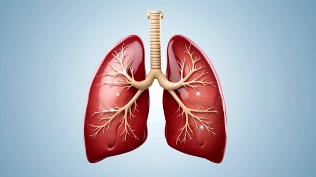 Human lungs with trachea and bronchi illustrated in medical detail