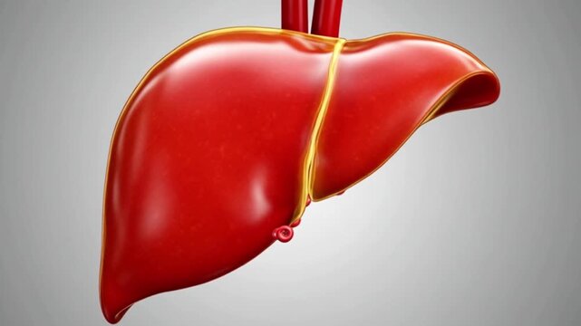 Anatomical illustration of a human liver with bile duct