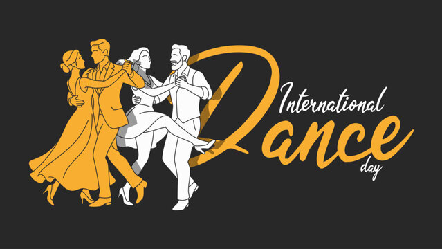 Elegant Duo-Tone Illustration of Ballroom Couples Celebrating International Dance Day on April 29
