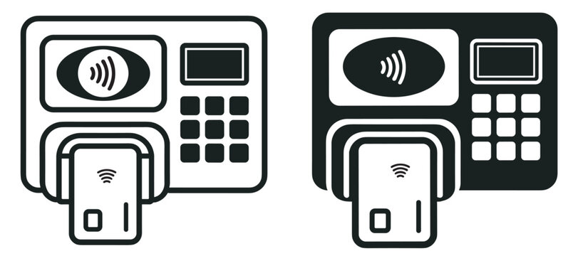 contactless payment terminal with card tap nfc reader and keypad vector icon set on transparent background