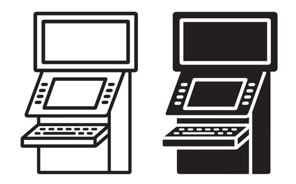 self service kiosk terminal with large display screen and touchscreen panel vector icon set on transparent background