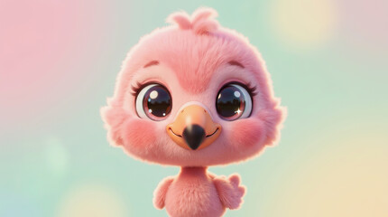 Fototapeta premium Close up of a fluffy pink flamingo portrait, soft lighting, studio shot