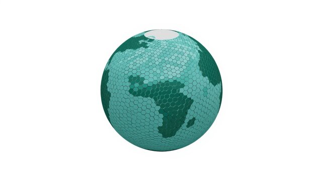 A pixelated globe showcasing continents with a focus on africa and europe isolated on white background