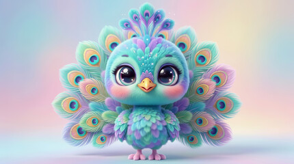 Naklejka premium Adorable Baby Peacock Portrait Close Up Shot Soft Lighting