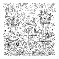 Obraz premium Magical Mushroom Fairy Houses Coloring Page