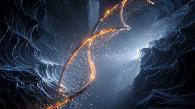 Gene Therapy for Cancer Treatment Concept Cancer therapy with T cells and DNA. Abstract image of human genetics, where glowing DNA mutation threads merge with digital elements