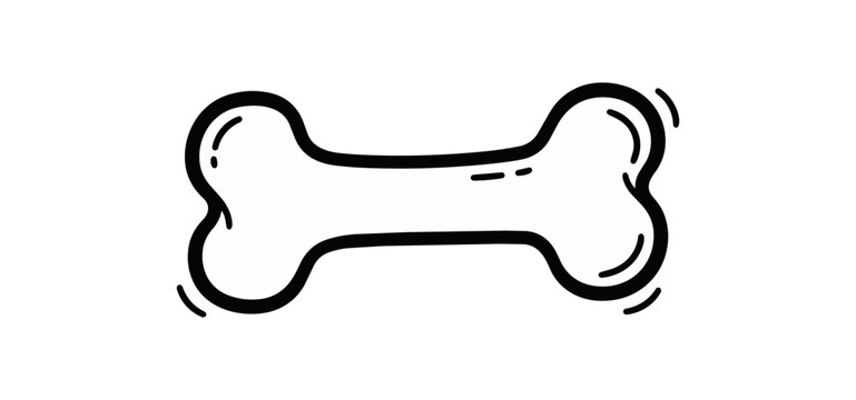 Dog bone illustration white outline isolated on black