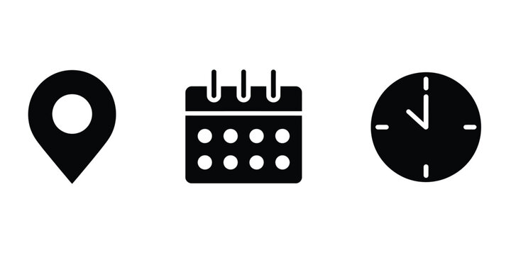 Time icon date and address symbol set travel booking calendar clock location editable vector design