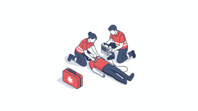 Paramedics performing CPR and using defibrillator on patient