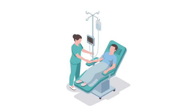 Nurse treating patient with IV drip infusion in hospital