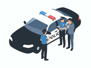 Police Officers Ticketing Man Near Patrol Car Isometric Vector © Pemburu