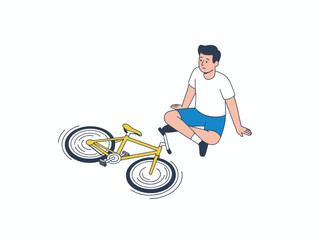 Fototapeta premium Man with prosthetic leg sitting after bicycle accident illustration