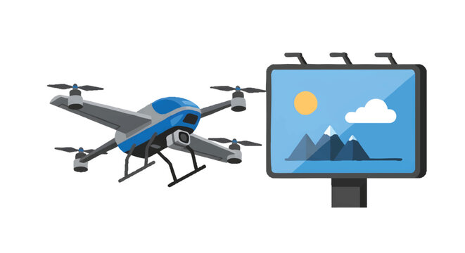 Drone aerial photography technology flying high with monitor screen