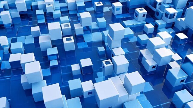 Technology blue and white squares stacked abstract background