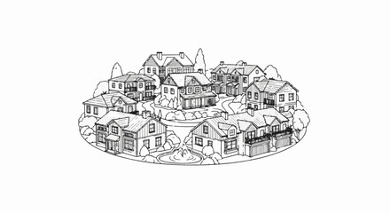 Fototapeta premium A neighborhood of houses arranged in a circle around a fountain