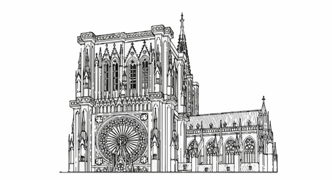 Ornate Gothic cathedral with a large rose window and spires