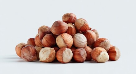 Fototapeta premium A mound of unpeeled hazelnuts, showcasing their textured shells and warm earthy tones